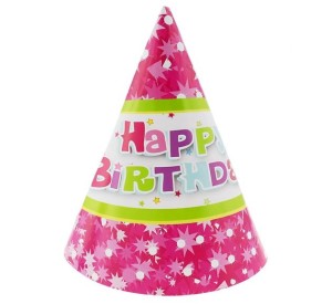 Czapeczki papierowe "Happy Birthday różowe", 6 szt